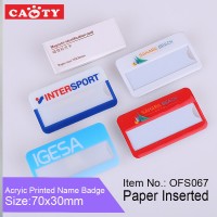 Plastic National Paper Inserted ID Badge Acrylic Needle Name Plate